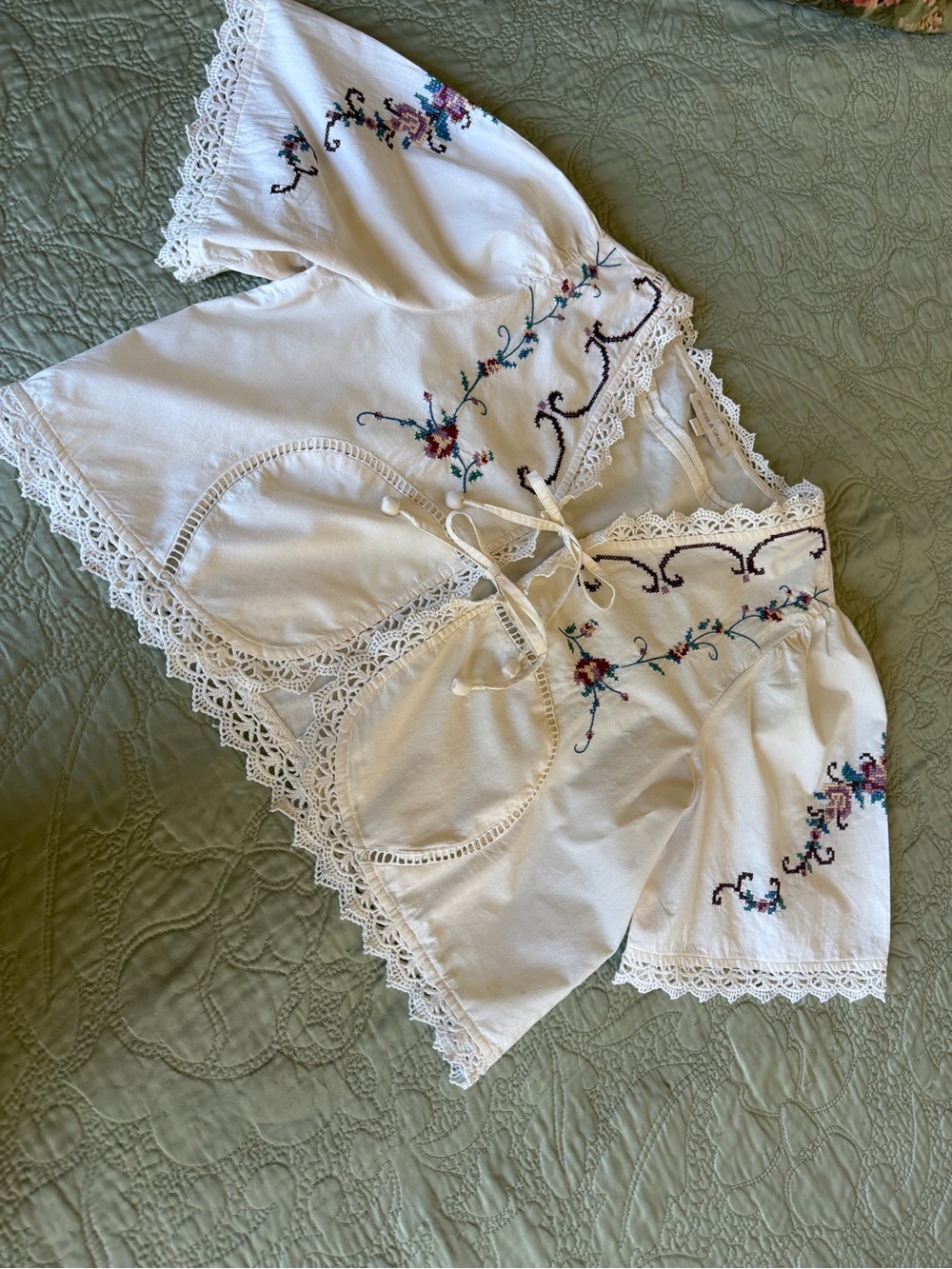 *SOLD* Jennifer & Grace Embroidered Cotton Peasant Blouse Boho Cottagecore L - Picture 6 of 14